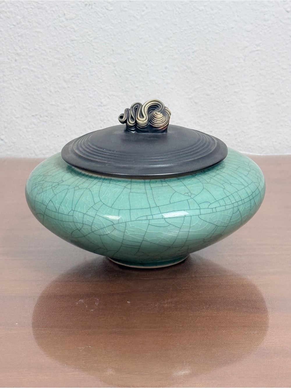 Vintage Andrew MacCorkindale Handmade Pottery Art Crackled Ceramic Covered Jar